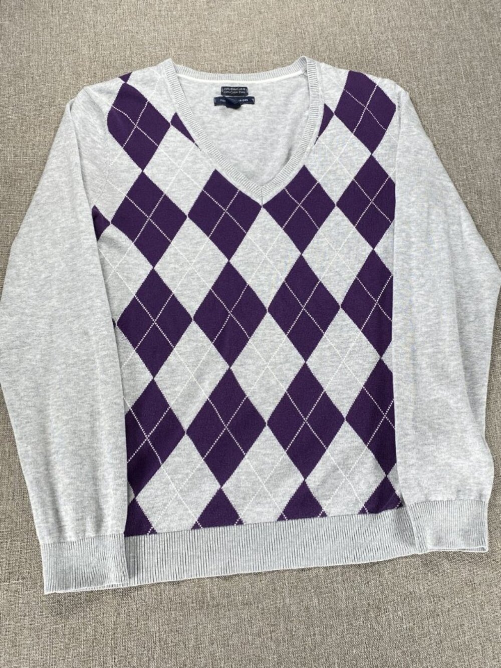 Tommy Hilfiger 100% Pima Cotton Knit Sweater Women's Medium Multicolor Argyle - Picture 4 of 12